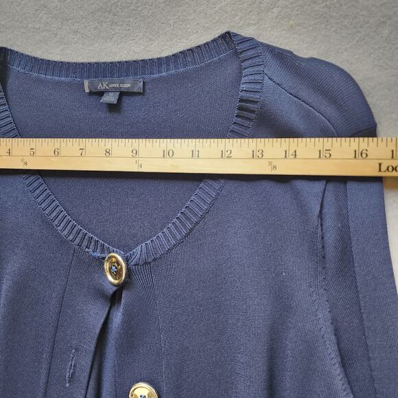 Anne Klein Cardigan Medium Navy Button Up Half Sleeve Sweater Career Office - Picture 3 of 9